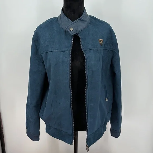 Italian Leather jacket by Superlative Fashion Moto Jacket Medium/ Large Blue - Picture 2 of 9